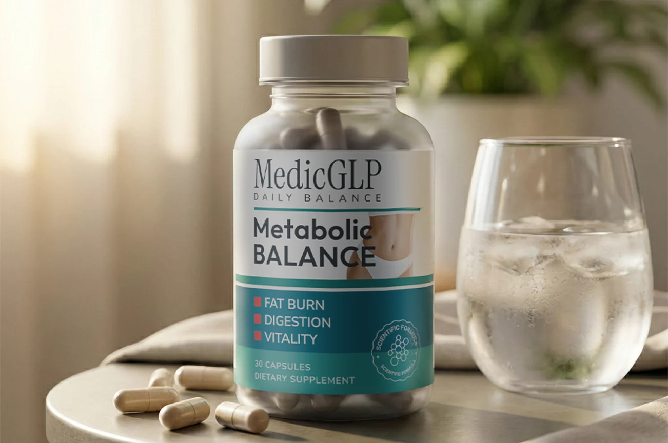 MedicGLP mit einem Glas Wasser